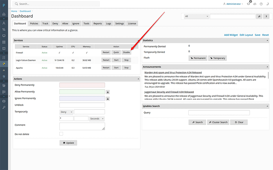 Firewall disable