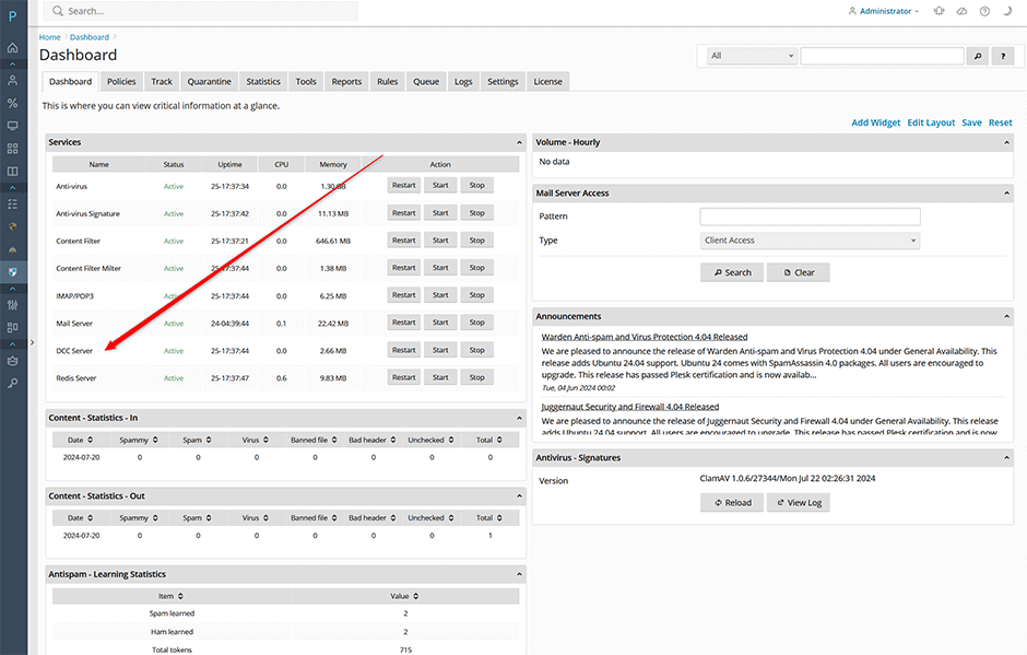 Distributed Checksum Clearinghouses Interface Daemon Support