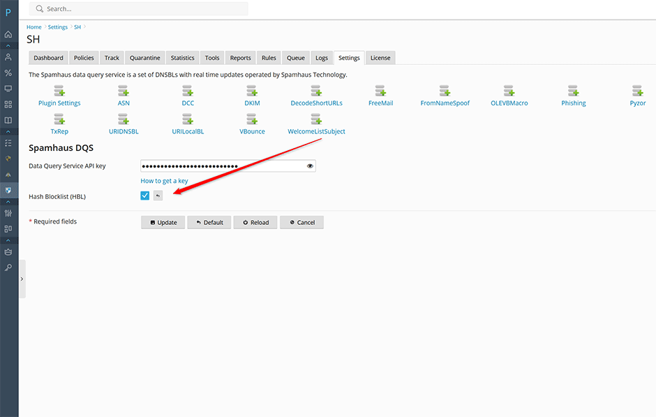 Spamhaus DQS Hash Blocklist Support